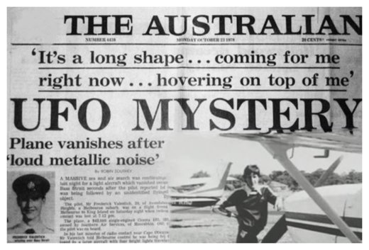 Click to enlarge Front page of The Australian with headline about Valentich Mystery
