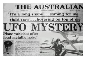 Click to enlarge Front page of The Australian with headline about Valentich Mystery