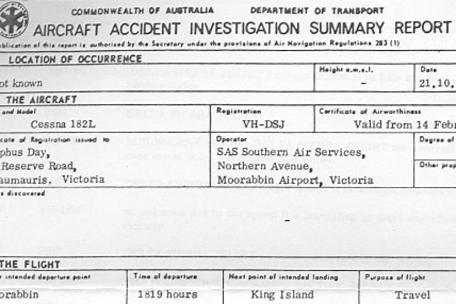 Click to enlarge Incident Report on Valentich