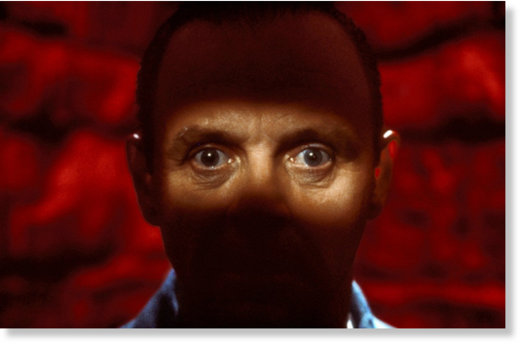 Anthony Hopkins playing the psychopath Hannibal Lecter in the film Silence of the Lambs