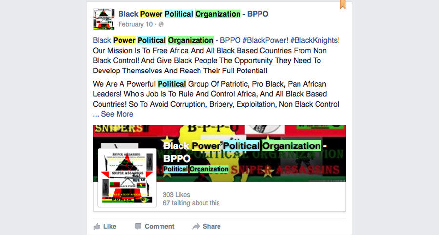 Facebook community dubbed the ‘Black Power Political Organization'