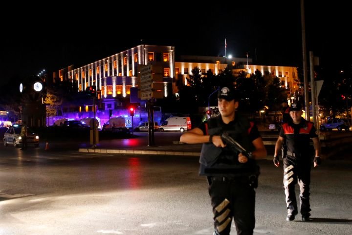 Click to enlarge Police officers at Turkish military headquarters