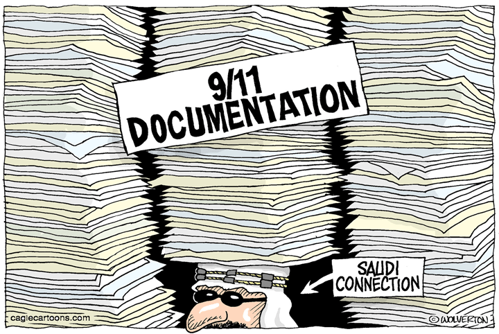 Click to enlarge Political cartoon of the 28 pages