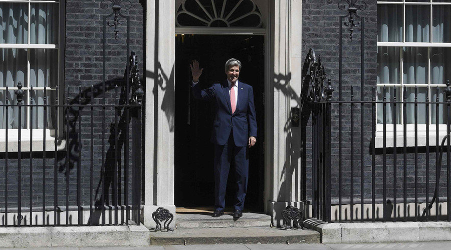 US Secretary of State John Kerry on the steps of No. 10 Downing Street