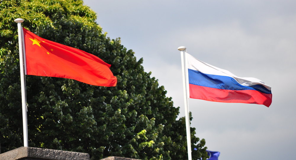 Chinese Russian flags