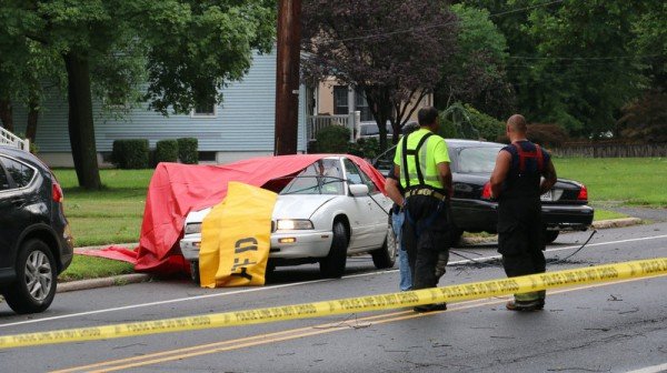 Downed electrical wire on car in New Jersey
