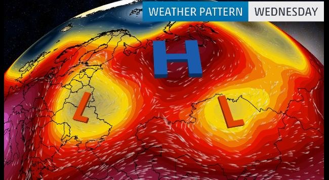 Click to enlarge Weather pattern in Asia July 20, 2016 with high pressure centered over central Russia leading to stagnant conditions.