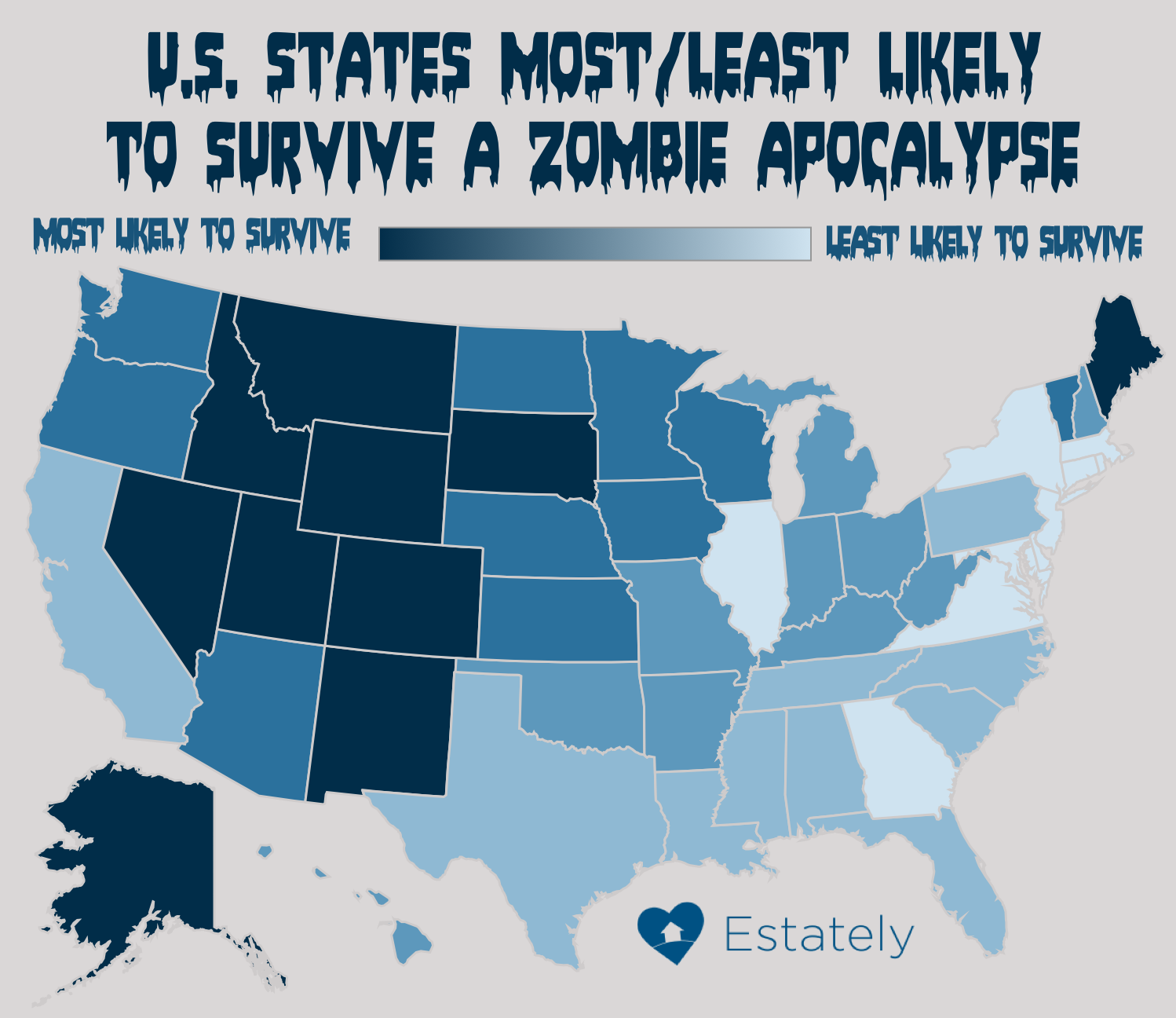Map of US zombie survivability