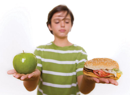 boy food choices burger apple