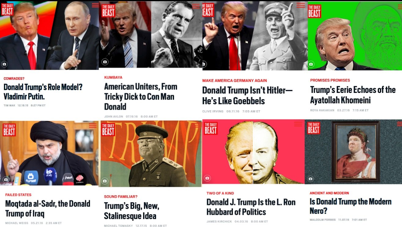 Click to enlarge Daily Beast headlines about Trump