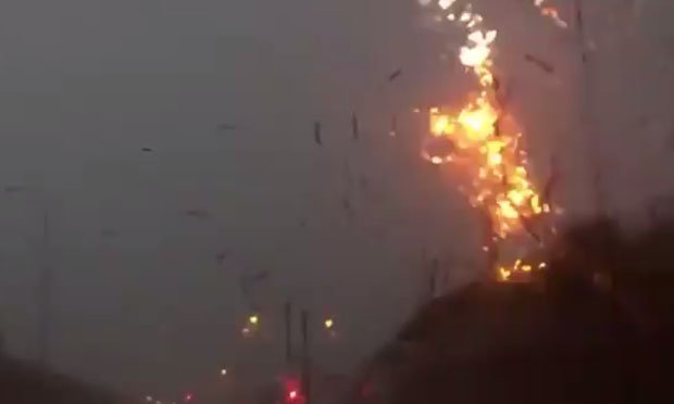 Telephone pole lightning strike