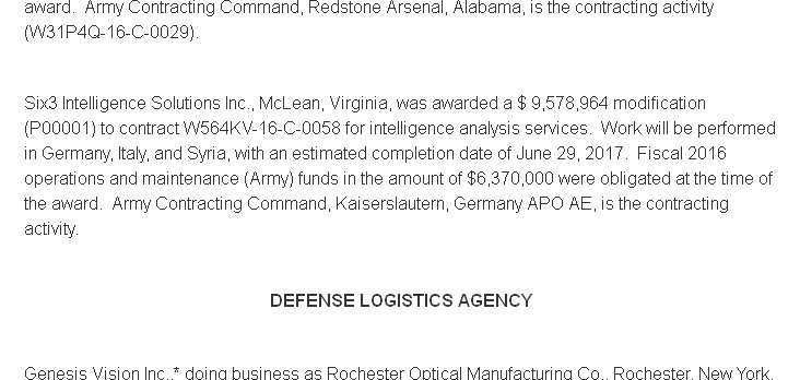 Click to enlarge U.S. Department of Defense Contracts Press Announcement