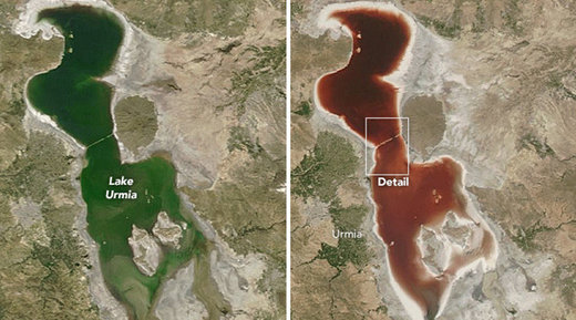 Iran's disappearing giant saltwater Lake Urmia turns blood-red