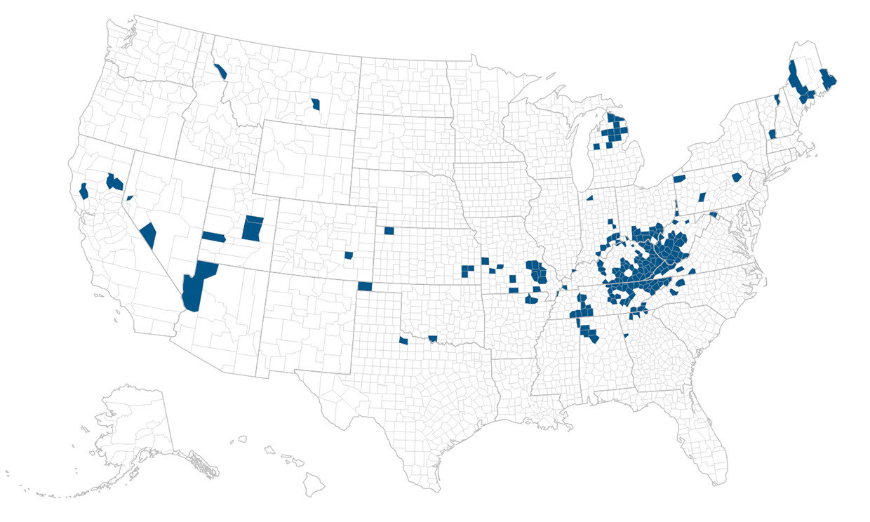 Click to enlarge US map of HIV spread