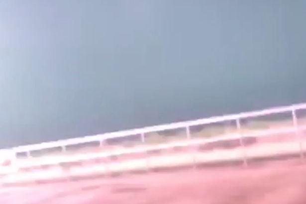 The bright light shows how close Ethan came to serious injury just off camera 