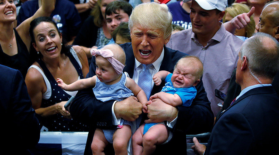 Republican presidential nominee Donald Trump with babies