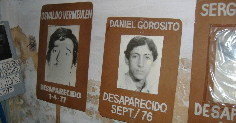 Images of missing people at an illegal detention center in Argentina where prisoners were tortured