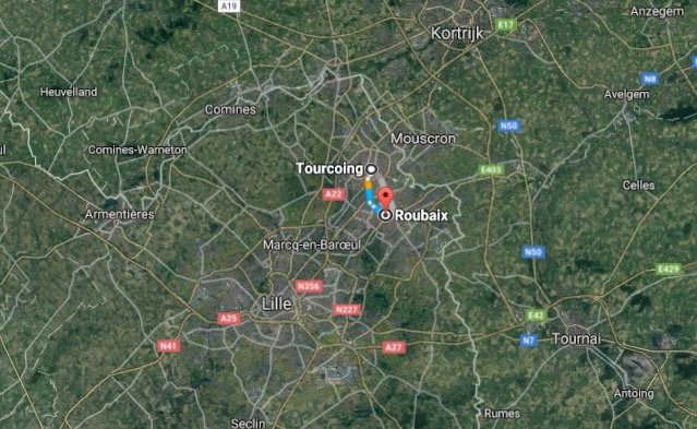 Distance from Tourcoing to Roubaix