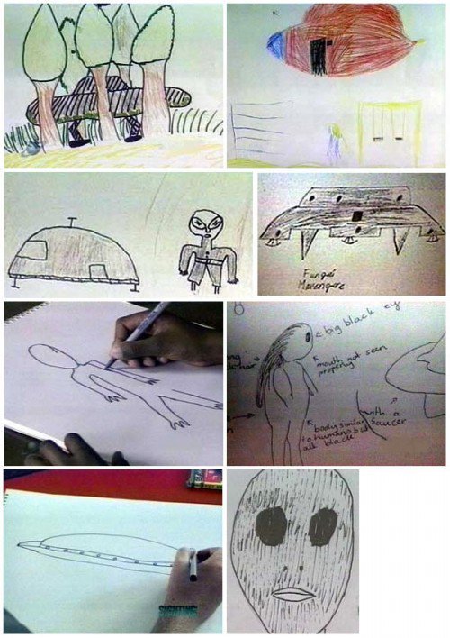 Click to enlarge children's alien drawings