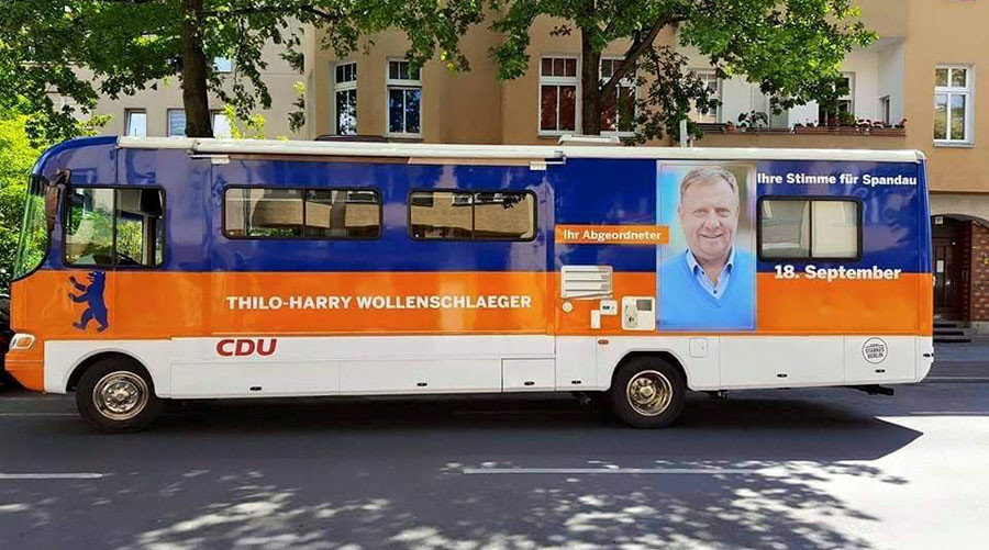 bus belonging to CDU (Christian Democratic Union) party member Thilo-Harry Wollenschlaeger was set on fire