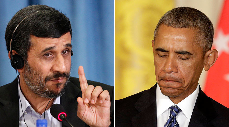 Former Iran's President Mahmoud Ahmadinejad (L), U.S. President Barack Obama