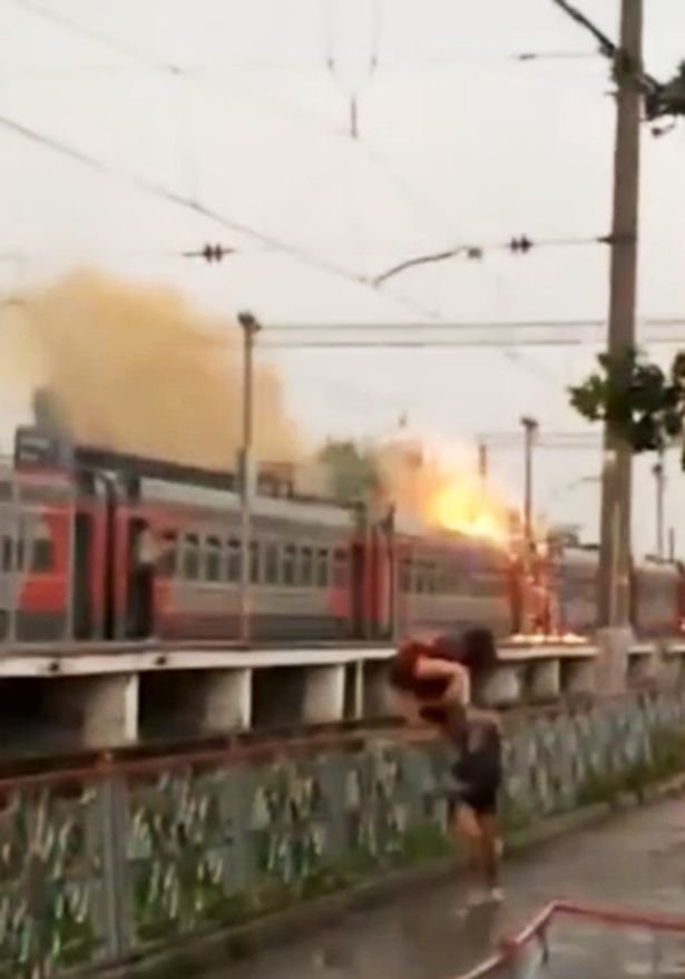 The train had come to a halt just outside the town’s station and witnesses said they saw smoke starting to billow out from the roof of one of the carriages 