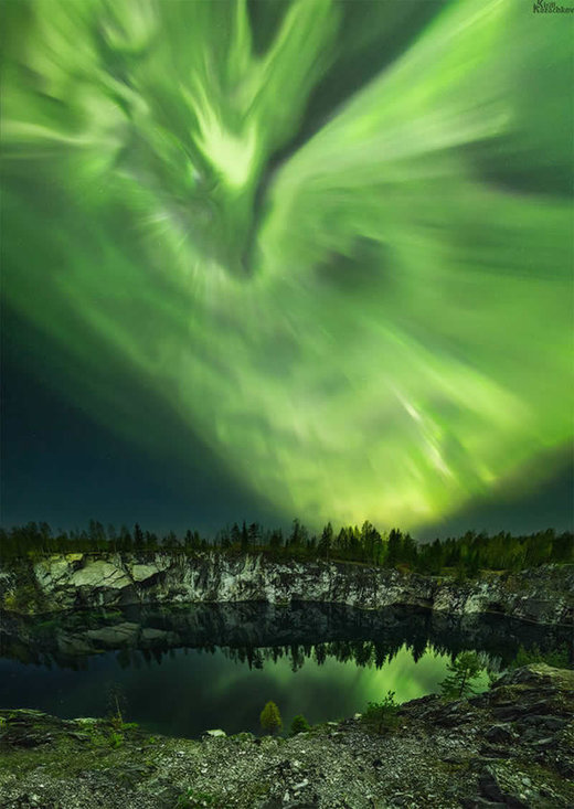 Click to enlarge Marble quarry and Northern lights