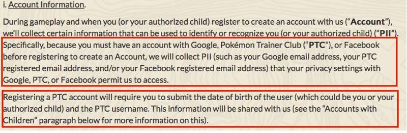 pokemon go terms