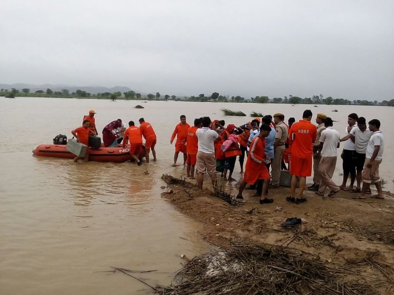 Flood rescues in Sawai Madhopur District, Rajasthan, India. 