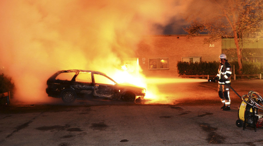 Cars burning in Sweden