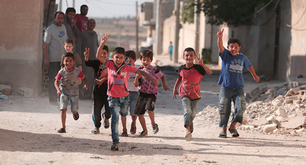 Click to enlarge Children in Manbij, Syria