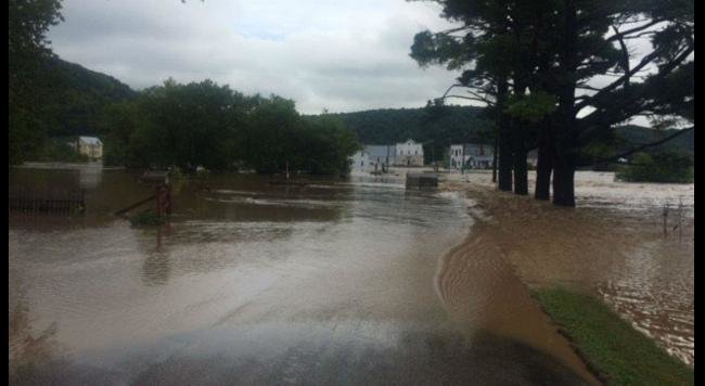 Flooded roadways in the town of Cream, Wisconsin.