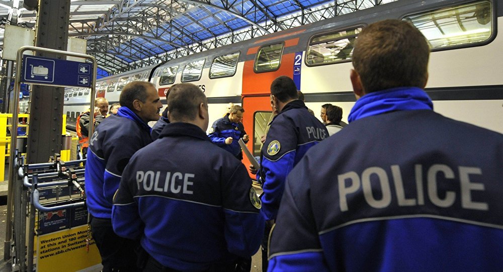 Swiss police at train platform
