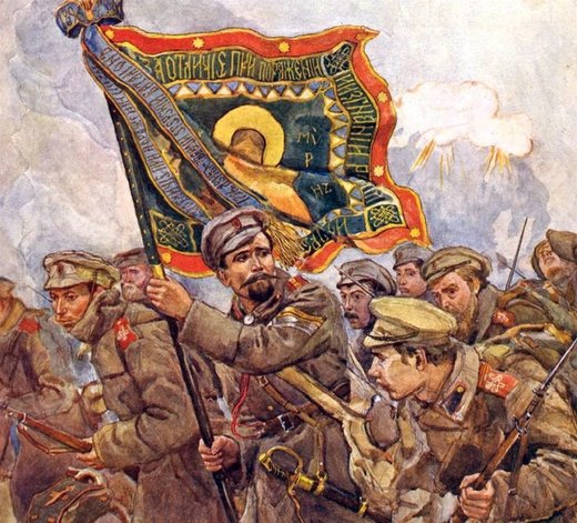 russian troops with flag painting