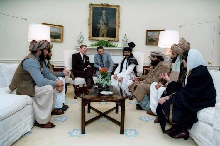 Reagan meets Afghan Al Qaeda Mujahideen leaders