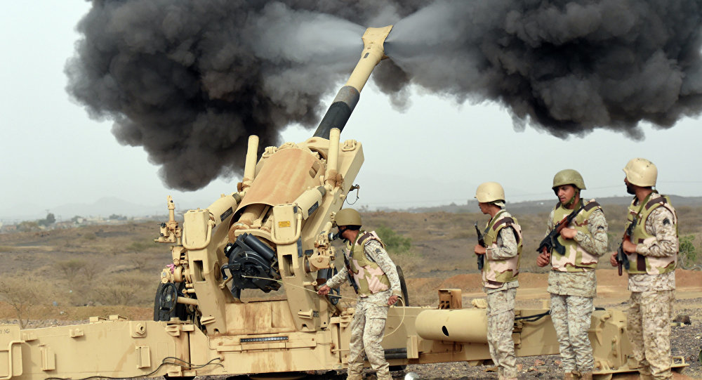 Saudi soldiers shelling Yemen