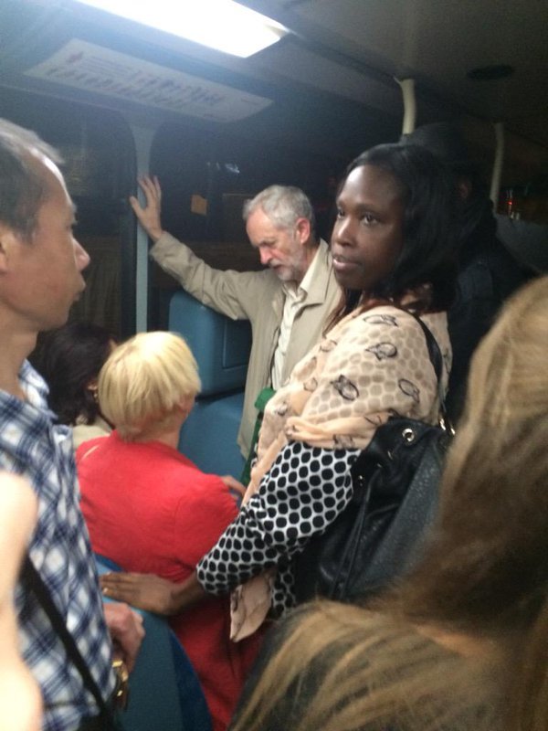 Click to enlarge Jeremy Corbyn on 3 hour bus ride