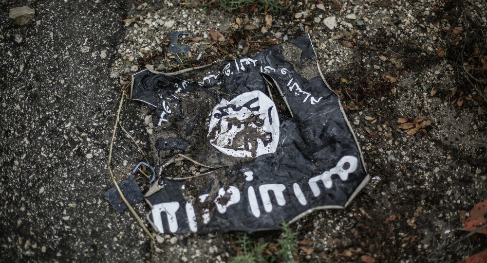Trampled Daesh flag