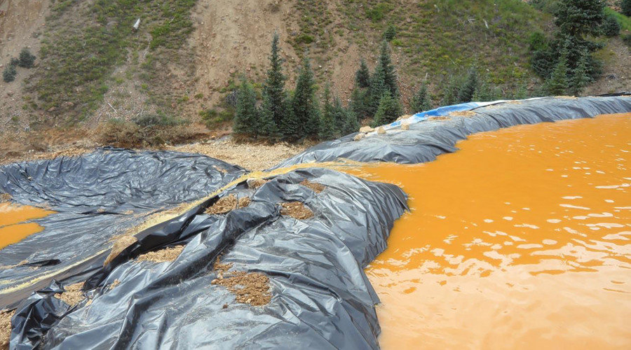 Waste water from the Gold King Mine collects in a holding pool in San Juan County, Colorado