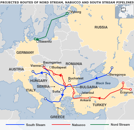 South Stream Nabuco Nord Stream pipelines map