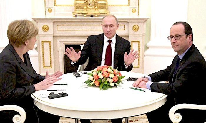Click to enlarge Merkel, Putin, Hollande