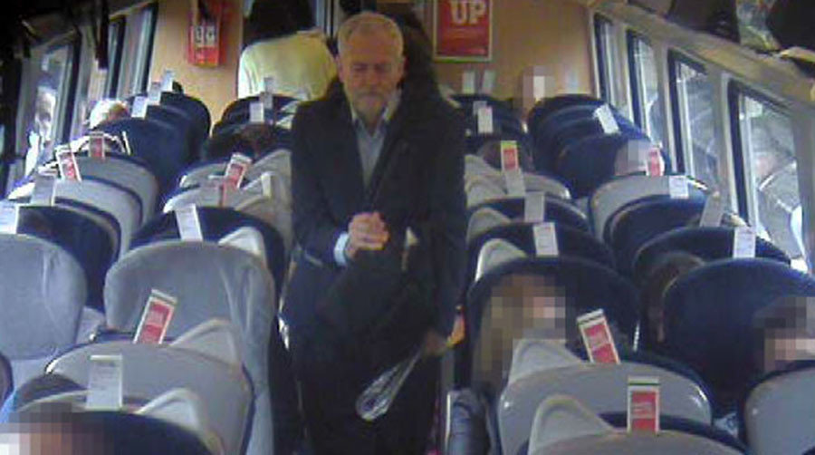 Click to enlarge Jeremy Corbyn on train