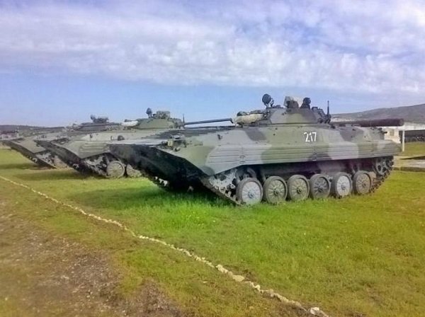 Light tanks belonging to the 126th Separate Coastal Defense Brigade of the Black Sea Fleet