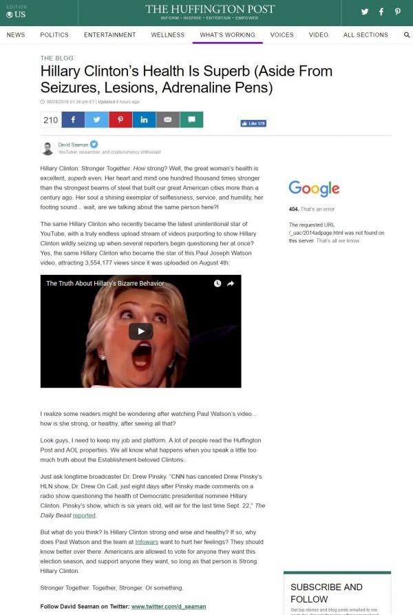 Click to enlarge HuffPost Hillary article