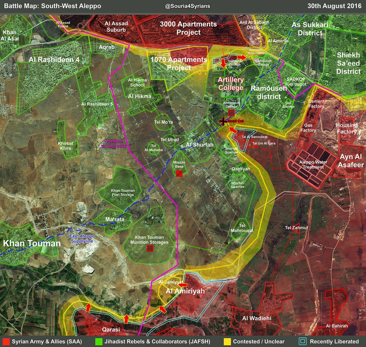 Syrian Army Aleppo map August 2016