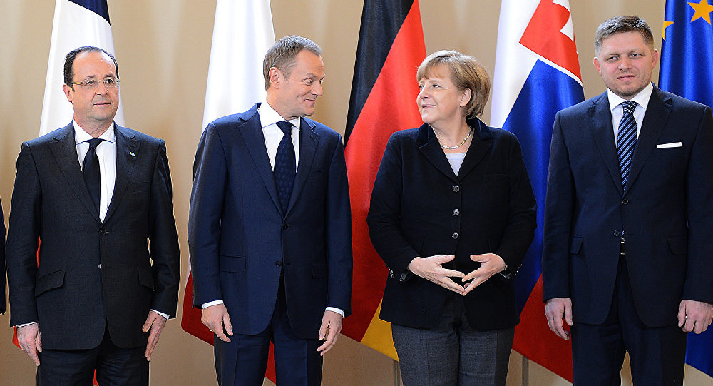 Jean-Claud Juncke, Donald Tusk,  Angela Merkel,  Robert Fico
