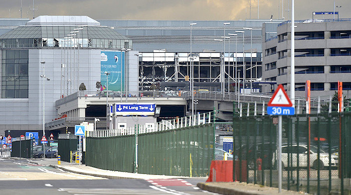 Brussels Zaventem airport, shattered windows from explosions