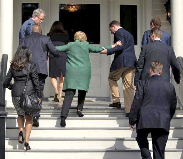 Hillary Clinton needed help walking up a flight of stairs in February 2016
