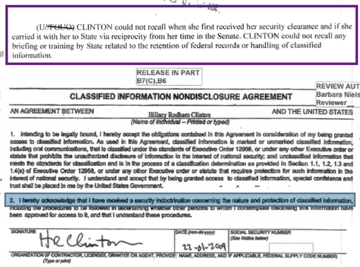 FBI document on Clinton