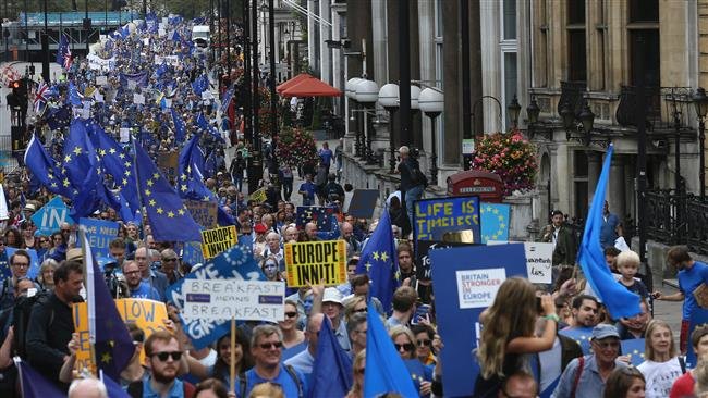People rally against the Brexit vote in London